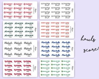Store Hauls Planner Stickers / Michaels, JoAnn, Sephora, Dollar Tree, Walmart / Planner Stickers / Word Sticker / Calligraphy Stickers | D31