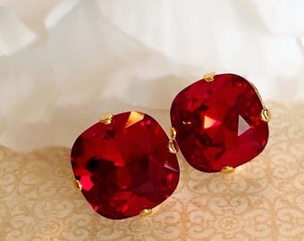 Ruby Stud Earrings - Swarovski - Crystal Earrings - Classic Earrings - JOLIE Ruby