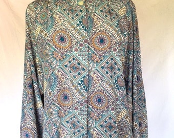 Vintage 80s ORNATE FLORAL Blouse by Bleyle - Size Large / Extra Large