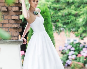 Eyelet Wedding Dress, Tea Length or Short, JULEP, White Cotton