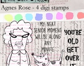 Agnes Rose - Snarky senior citizen woman with dog digi stamp set