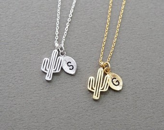 cactus necklace, initial necklace, personalized necklace