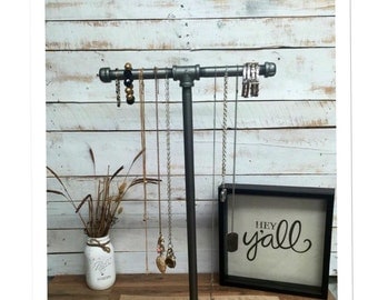 Large Industrial pipe jewelry stand, jewelry display, jewelry rack, rustic industrial chic