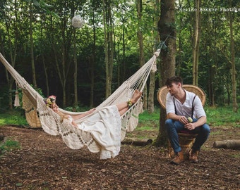 PREORDER Hammock Cocoon Style, Cream color cotton ropes, 100% Handmade, Certified, For outdoor or indoor, Fair Trade. → 14 DAYS DELIVERY