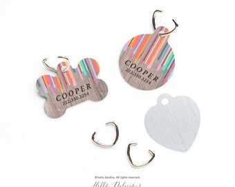 Pet ID Tag, Custom Pet Tag, Personalized Dog Tag, Coral Stripes Pet Tag, Dog ID Tag, Wood Print Pet Tag, Puppy Tag, Dog ID, Pet Tag I161