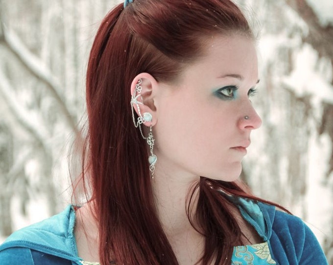 Set "Moonlight" Earrings and ear cuff | moonstone ear cuff, moon earrings, moon jewelry, wire ear cuff, opalite earrings, earcuffs