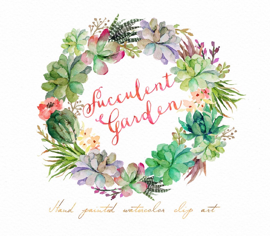 Download Watercolor Succulent wreath-Succulent Garden/Individual PNG