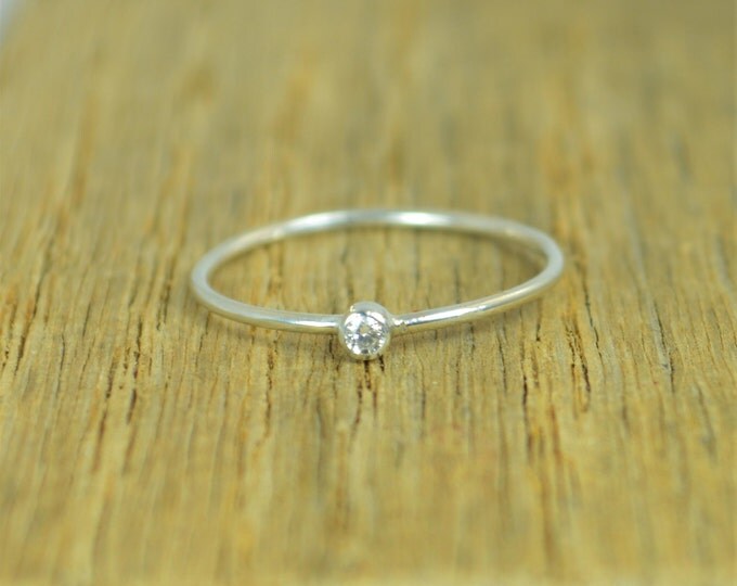 Tiny Diamond Ring, White CZ Diamond, Diamond Ring, Stacking Ring, April Birthstone, Minimal Diamond Ring, Dainty Diamond Ring, Mother's Ring