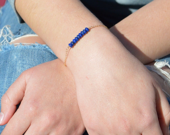 Lapis Lazuli Bracelet, Danity Stacking Bracelet, 14k Gold Fill, Sterling Silver, Rose Gold, Blue Bracelet, Lapis Lazuli, Bar Bracelet, Gold