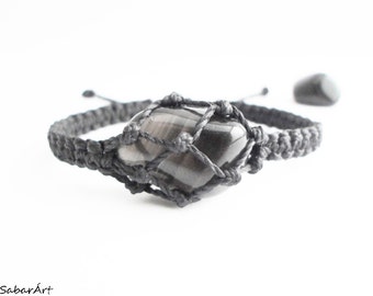 Mens bracelet, apache tear obsidian, obsidian bracelet, stones for healers, protection stone, protection bracelet, obsidian jewellery
