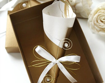 boxed handmade wedding invitation scroll gold ivory ribbon scroll invitation and decorated box luxury - Wedding Scroll Invitations boxed handmade wedding invitation scroll gold ivory ribbon scroll invitation and decorated box luxury - Wedding Scroll Invitations