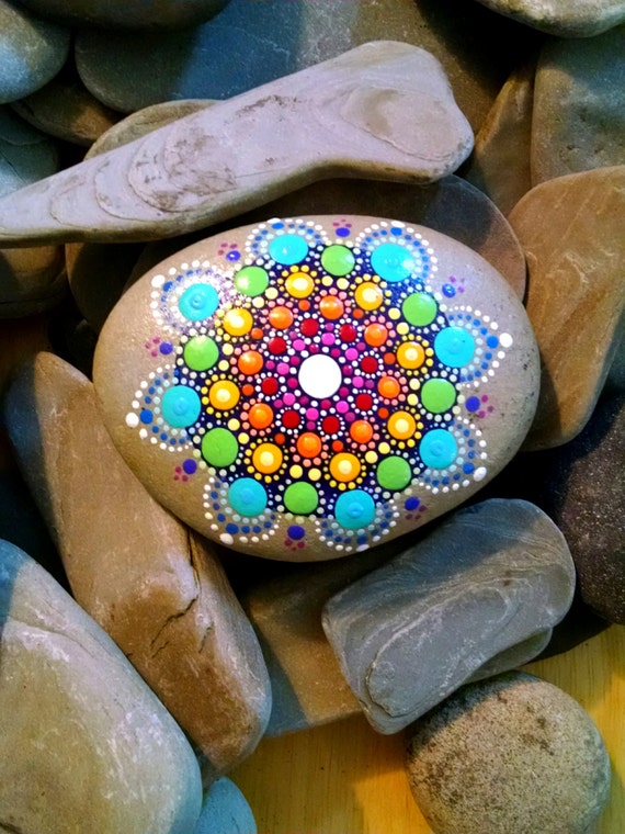 Large Hand Painted Beach Stone Rainbow Painted Rock