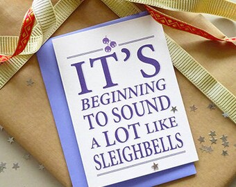 Christmas card set, 6 cards, sleighbells, unique christmas, blue christmas card, unique holiday card, cute christmas cards, xmas card, blue