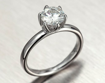 forever one moissanite engagement ring 6mm tulip solitaire ring in solid 14k white gold - Moissanite Wedding Rings forever one moissanite engagement ring 6mm tulip solitaire ring in solid 14k white gold - Moissanite Wedding Rings