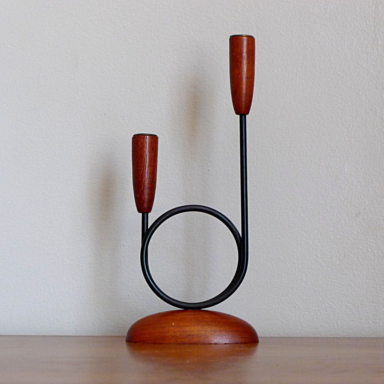 Luthje Denmark Teak Candle Holder Danish Mid Century Modern