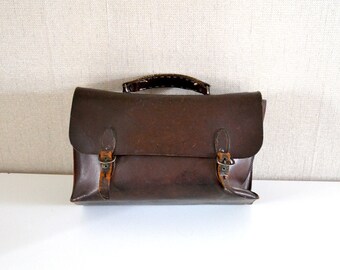 Vintage leather satchel / Leather pannier / Worker tools bag