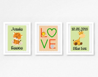 Safari Nursery Decor, Birth Announcement Wall Art, Safari Nursery Art, Jungle Nursery, Personalised Baby Gift, Birth Print, Jungle Prints