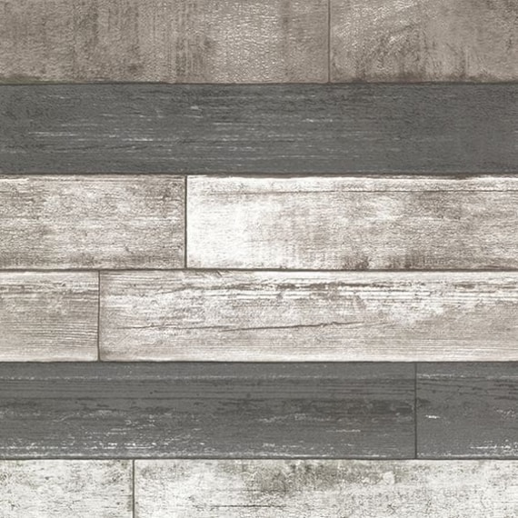 Dustin Gray Wood Planks Wallpaper Reclaimed by DMarieInteriors