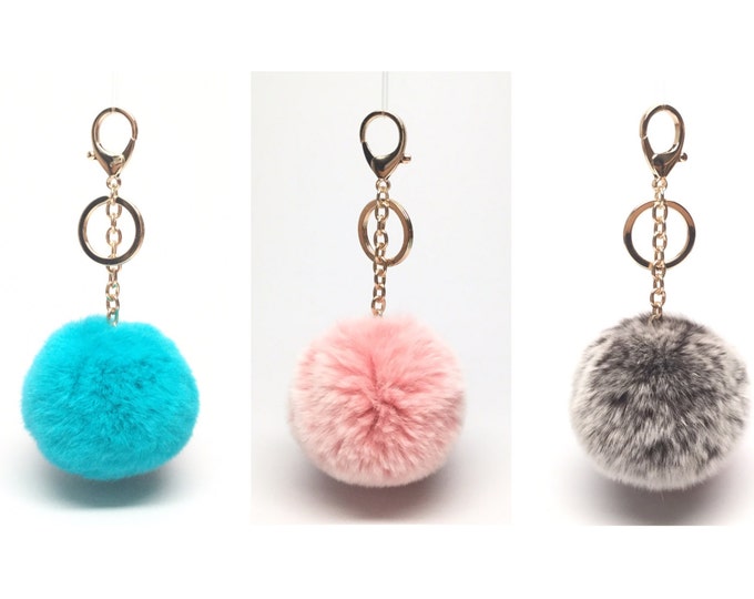 Brown Frost Fur pom pom keychain fur puff ball bag pendant charm