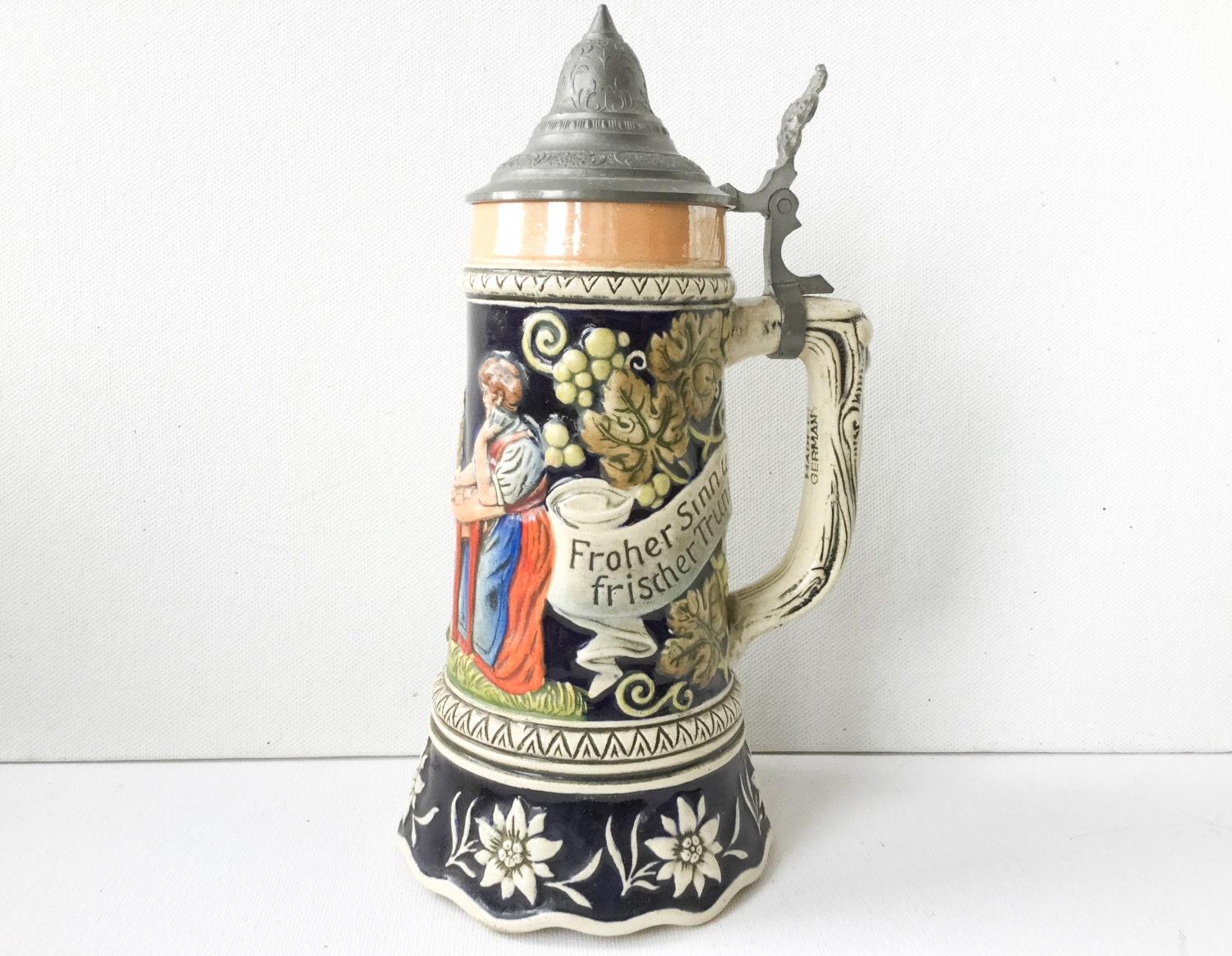 Vintage German Musical Beer Stein with Pewter Lid Fully