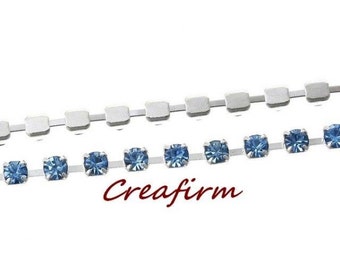 2 m silver rhinestone chain light blue
