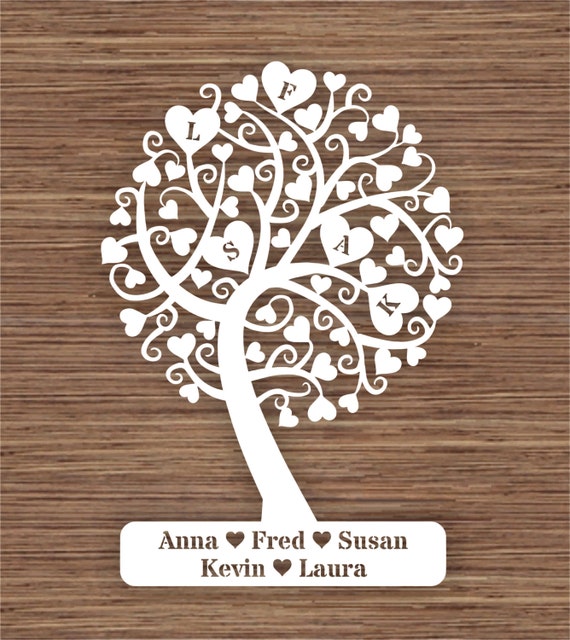 Download Curly Heart Family Tree for 5 five family members PDF SVG