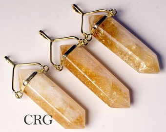 Extra Quality Double Term Gold Plated Citrine Point Swivel Pendant & 18" Chain (SQ12BT)
