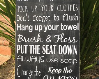 Bathroom Rules,Bathroom Sign,Bathroom Wall Art,bathroom decor,funny bathroom,funny bathroom,bathroom humor,guest bath,bathroom signs