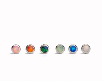 Nose Stud Nostril Ala nose Piercing Fishtail Earring Sterling Silver Blue Opal Screw Stud Body Jewelry Bohemian Indian Style - NSE014