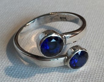 Sapphire Ring - Blue Sapphire Ring - Sapphire Silver Ring - Sapphire Bypass Ring - Blue Sapphire Sterling Silver Bypass Ring