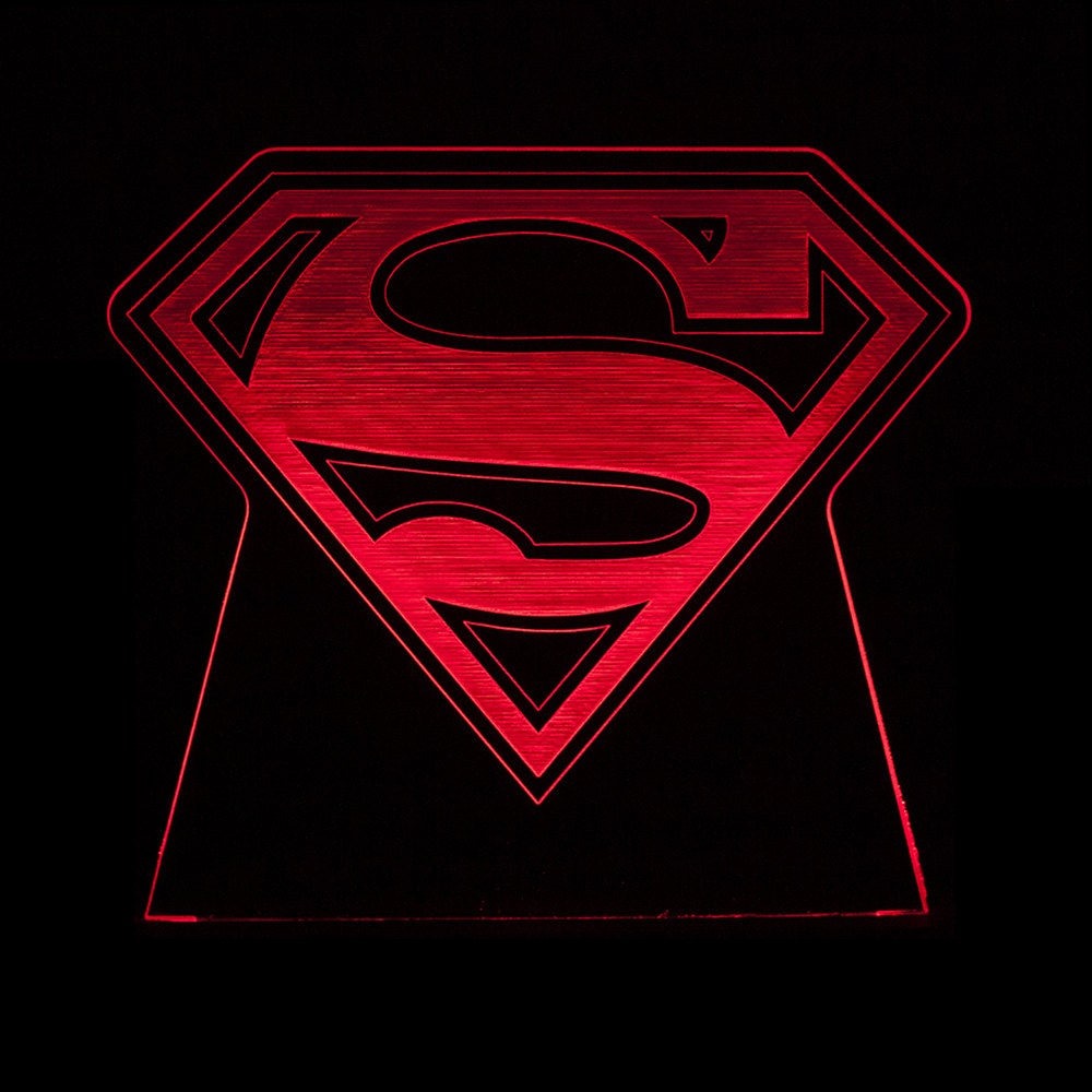 Superman Logo Light Acrylic Lamp Wood Base Clark by interstait