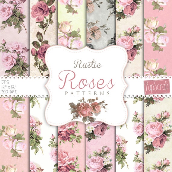 Download Shabby chic digital paper : Rustic Roses Pink