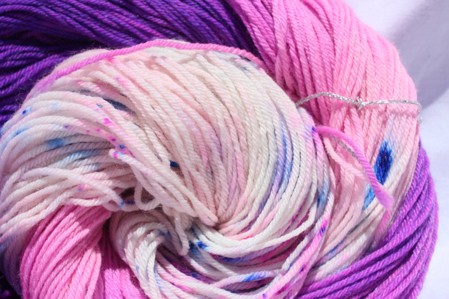 RTS Hand dyed yarn Purple / blue /pink yarnspeckled yarn