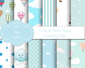 Hot Air Balloons Digital Paper, Balloons Digital Paper, Balloons Paper, Digital Paper, Hot Air Balloon Paper, Hot Air Balloons
