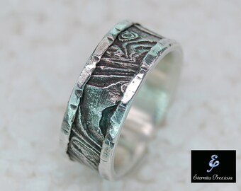 Unique silver wedding band , Cuttlebone rustic mens ring, Mens wedding band , Unique wedding band , Mens wedding ring, Engagement ring
