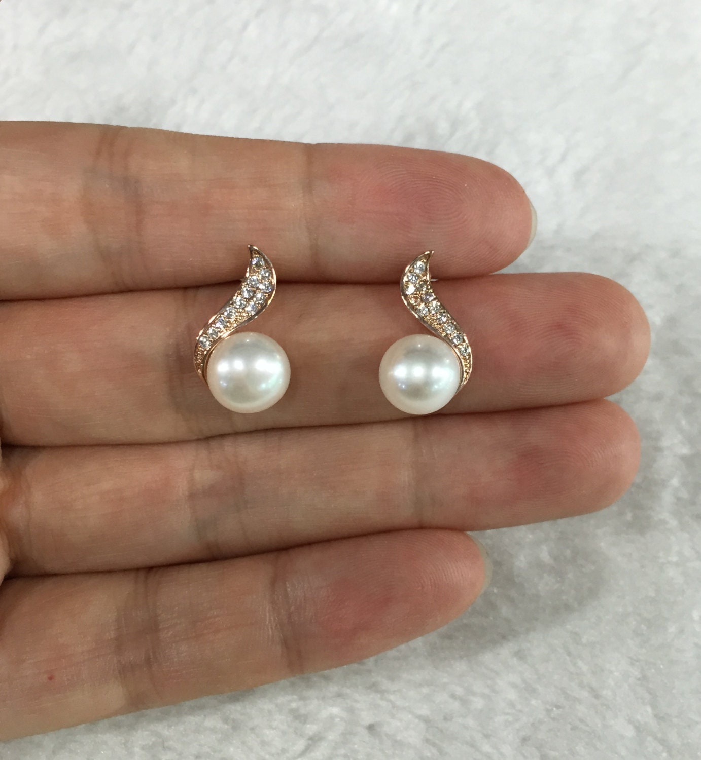 rose gold Pearl Earrings stud pearl earrings pearl stud