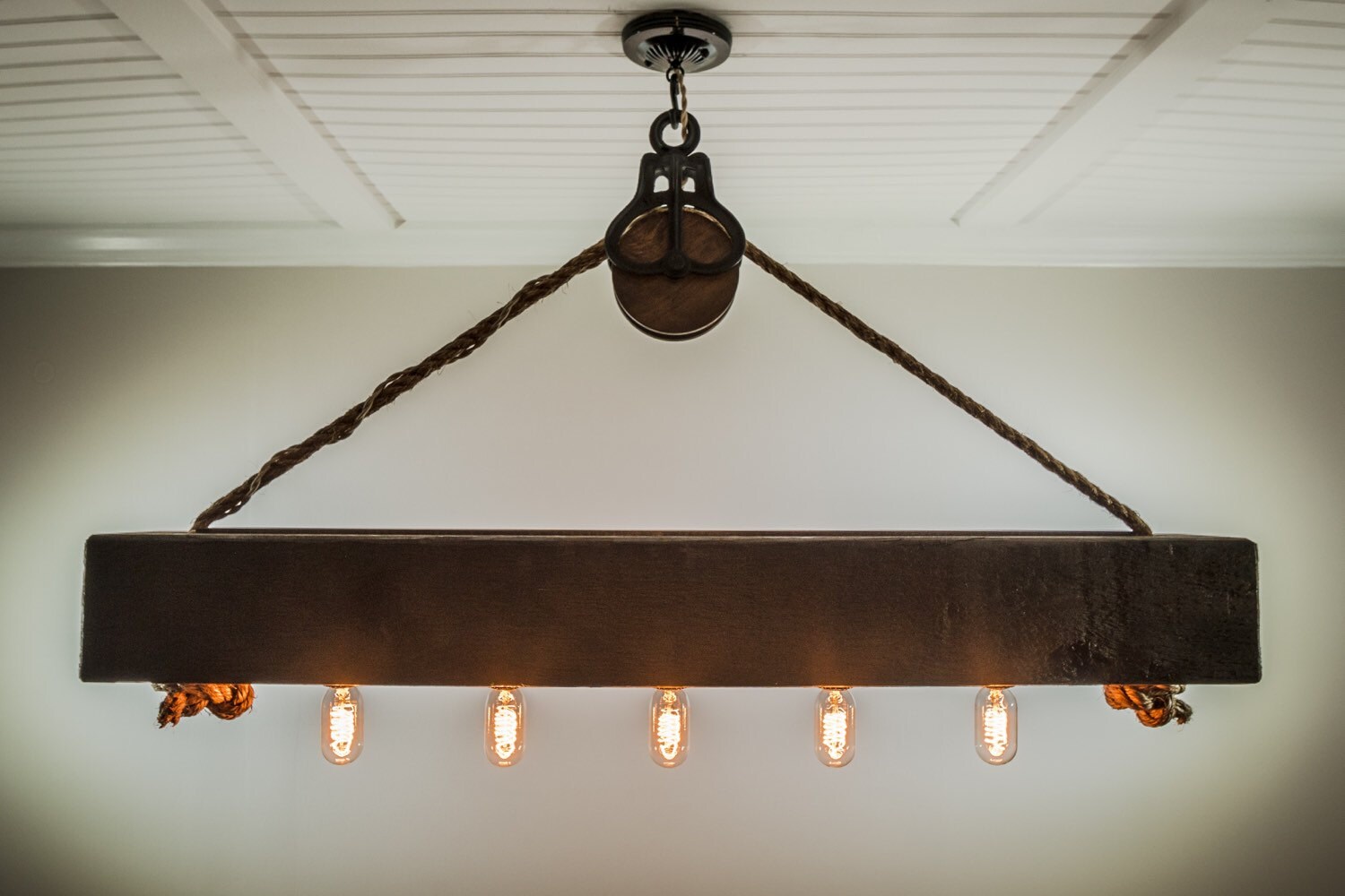 4 ft Rustic Beam Edison Bulb Chandelier by HandCraftedLighting