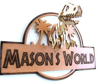 Jurassic Inspired 3D Dinosaur Wooden Personalised Sign, boys room, door sign, wall hanging, TRex, Tyrannosaurus