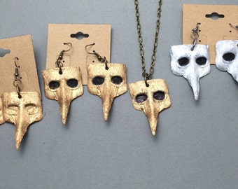15% off! Plague Doctor Necklace and Earrings set, Plague Doctor Masks,steampunk, goth, cosplay, plague Doctor, 3D printed, roleplaying,