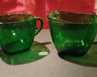 Vintage Forest Green Cream and Sugar Set