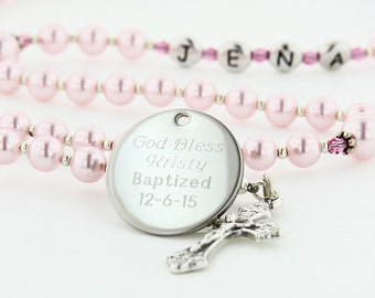 Baptism Rosary, Personalized Rosary, Baptism Gift, Christening Gift, Girl Baptism, Christening Rosary, Pink Rosary, Rosary Beads,PreciousPPc