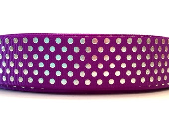 Purple Polka Dot Ribbon, Purple Ribbon, Silver RIbbon, Silver Polka Dot Ribbon, Polka Dot Ribbon, Polka Dot Grosgrain, Purple Grosgrain
