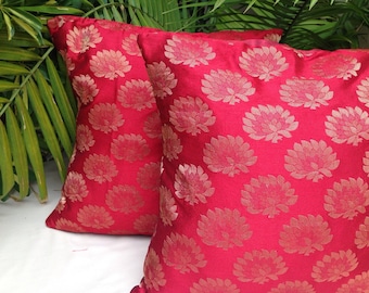 Maroon and gold Chanderi Brocade Pillow covers-18X18 inches