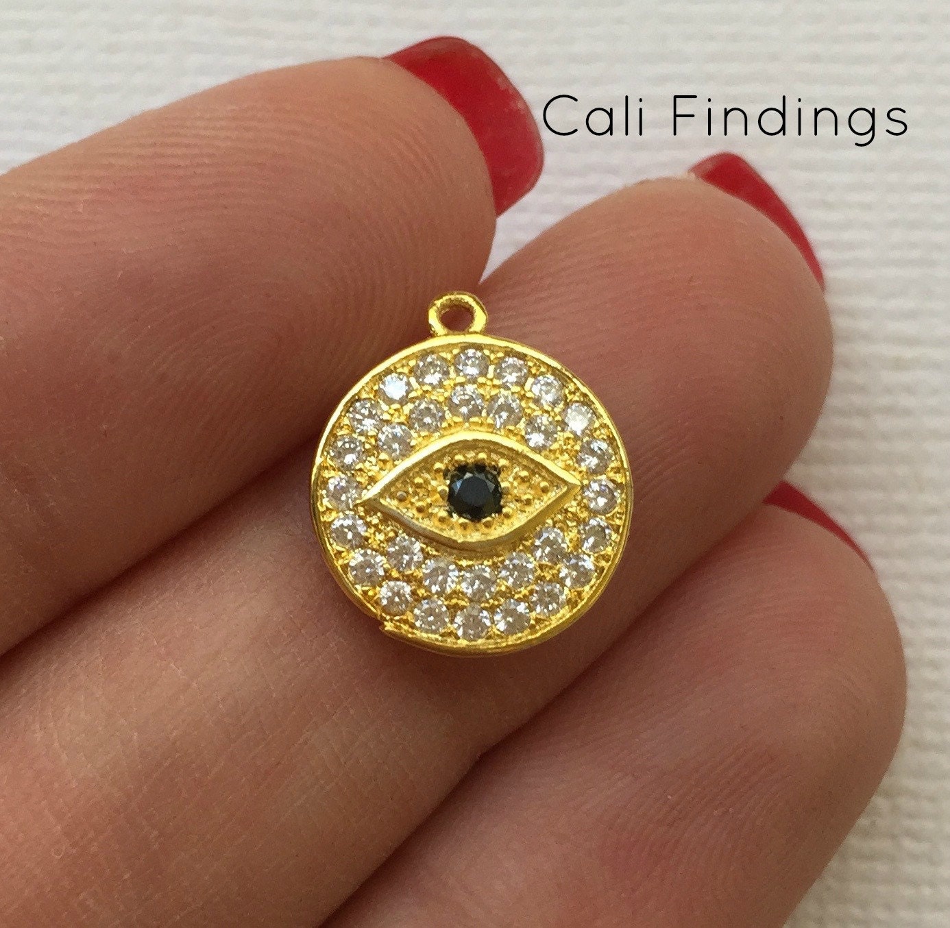 18K Gold Plated Evil Eye Cz Pave Pendant Gold Evil by CaliFindings