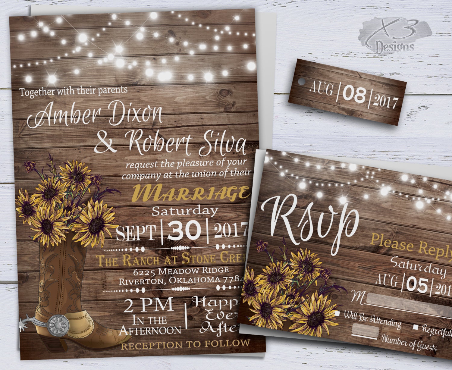 Sunflower Wedding Invitations Printable Rustic Wedding