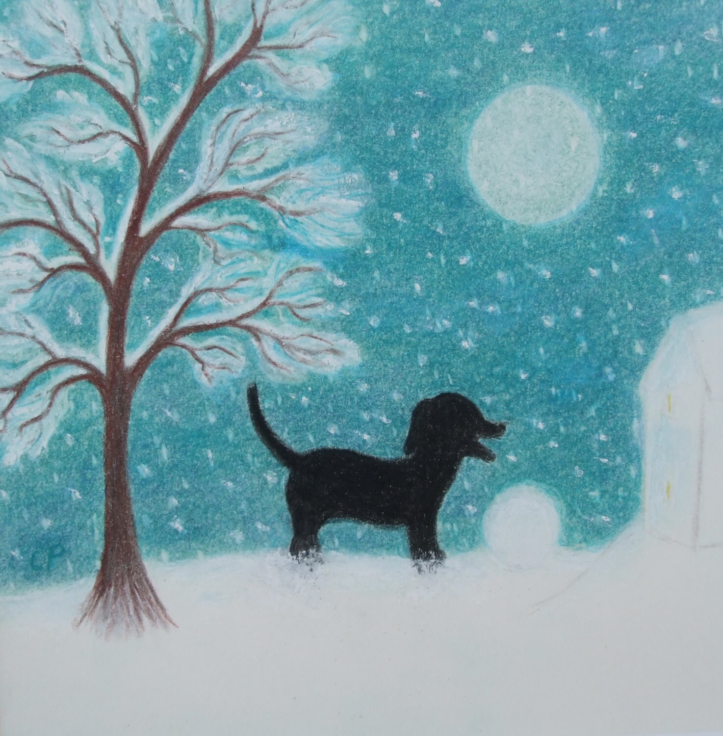 Dog Christmas Card Snow Black Dog Card Labrador Christmas