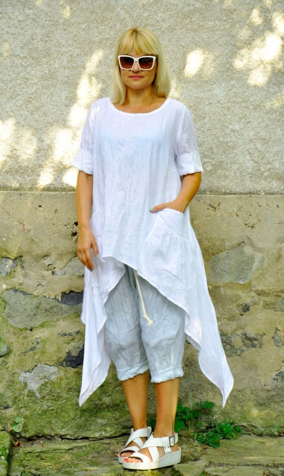 White Linen tunic/Woman maxi tunic/Long white loose tunic/100%
