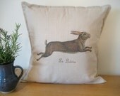 Vintage French Decor Style Cushion/Pillow Cover with a Running Hare, Laura Ashley Linen -  Le Lievre - Shabby Chic - Country Decor