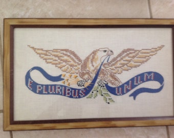 Vintage Embroidery Cross Stitch Eagle Framed Sampler