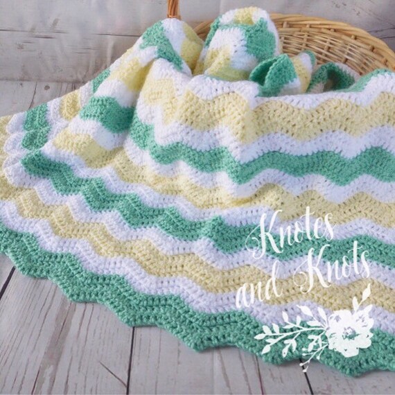 Baby crochet blanket green and yellow and white by knotesandknots
